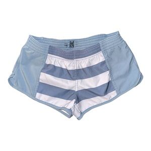 Vintage Y2K RVCA Womens Board Shorts Size 4/27 Blue Striped Low Rise Swimwear